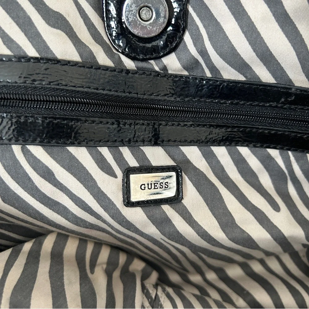 Y2K “GUESS” Black and Pink Monogram Print Zebra Print Lined Shoulder Bag - Picture 3 of 7